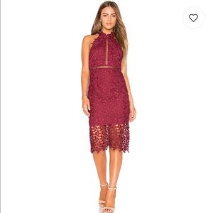 Bardot lace dress in burgundy